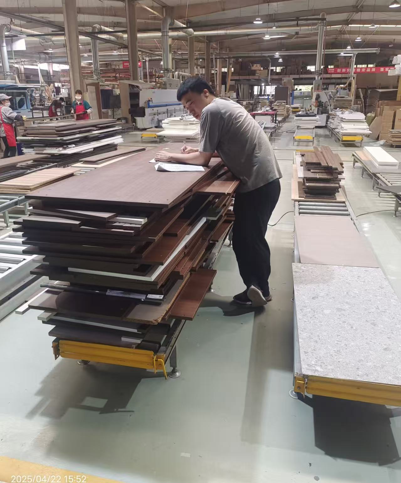 Production details being recorded inside a furniture factory