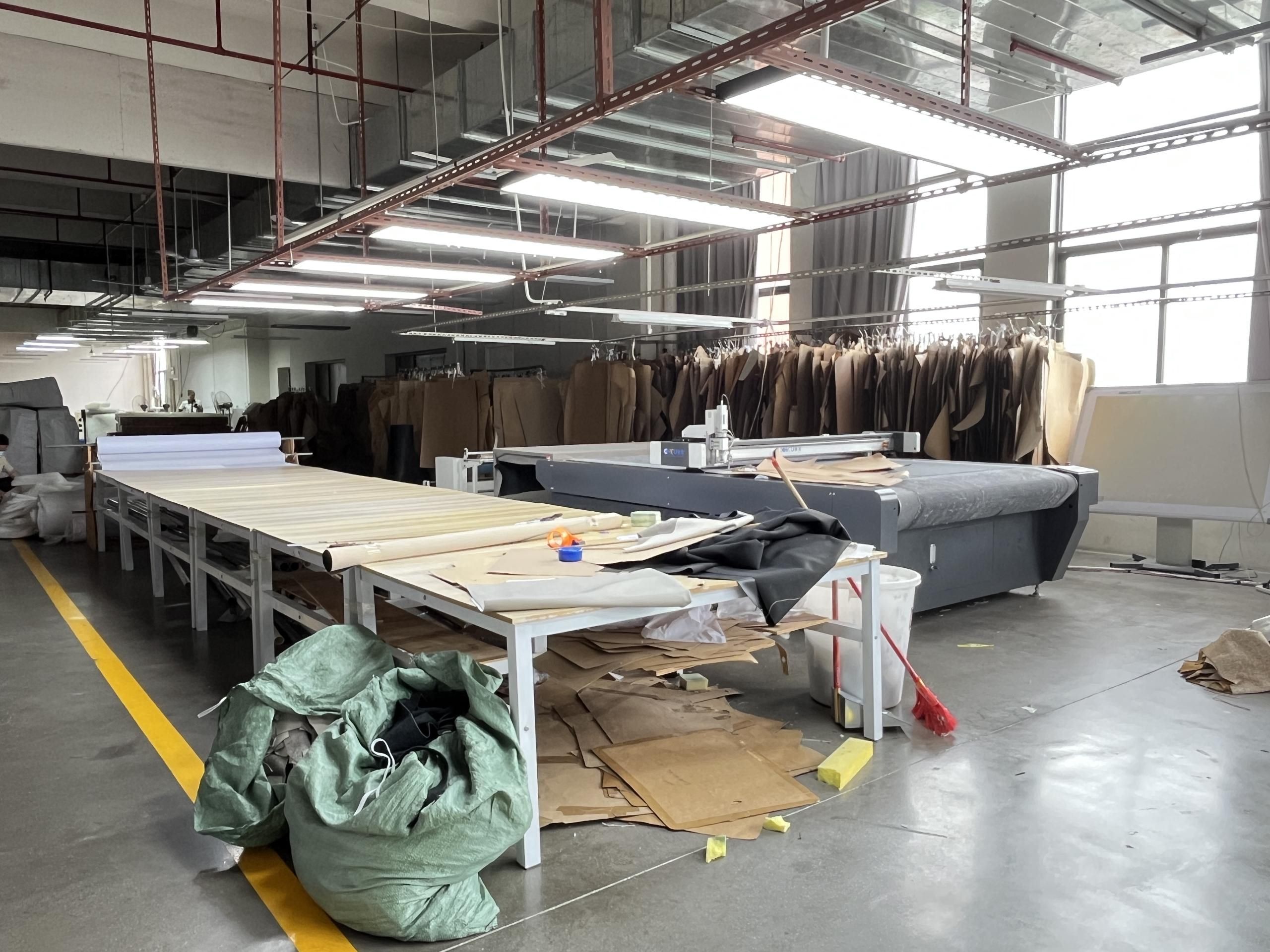 Upholstery factory production area used for furniture sourcing follow-up